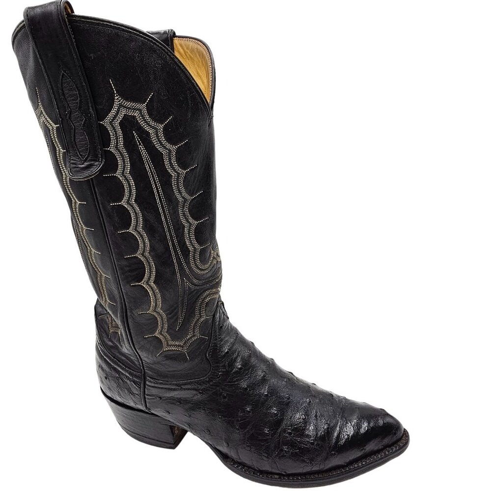 Vintage Honcho Boots Exotic Full Quill Ostrich Black Cowboy Western Mens 10D USA
